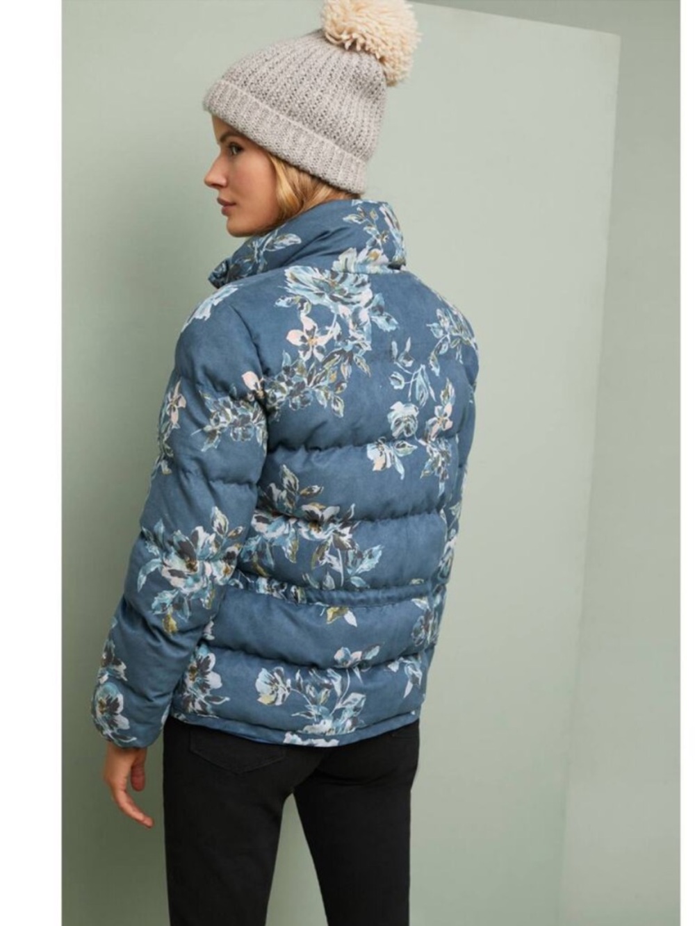 Anthropologie Ett:Twa Floral Blue Puffer Jacket Thick Zip Up - Picture 2 of 12